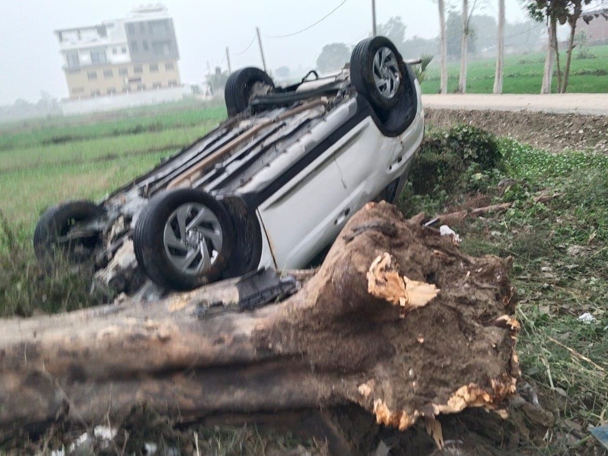 नीलगाय को बचाने में पेड़ से टकराकर कार पलटी,एक ही परिवार के