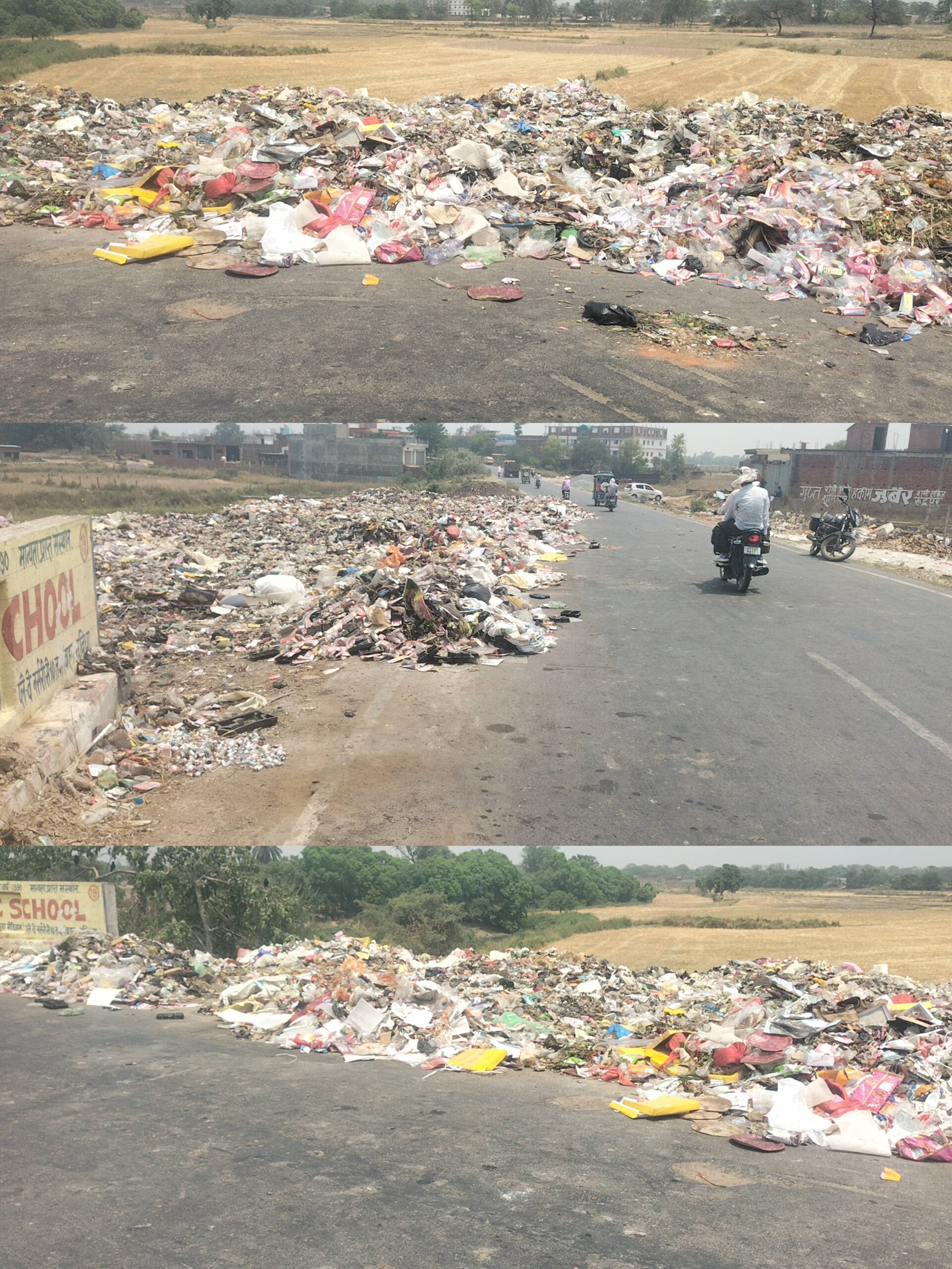 रुद्रपुर पिंडरा मार्ग पर फैला कूड़ा, नगर पंचायत की लापरवाही से बढ़ा