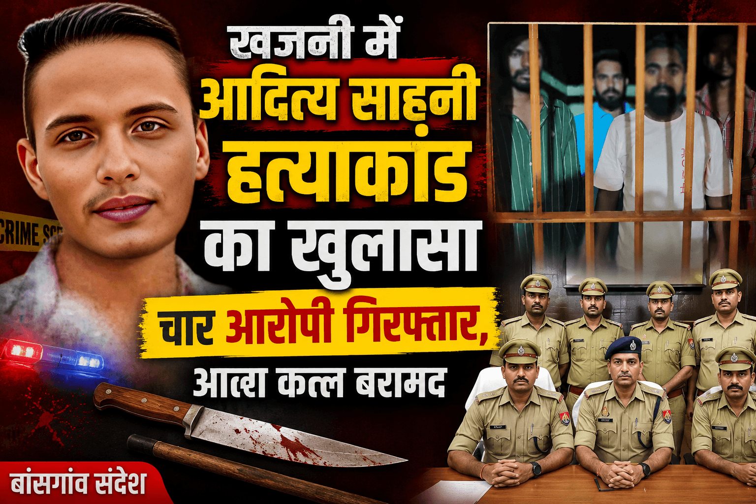 खजनी में आदित्य साहनी हत्याकांड का खुलासा, चार आरोपी गिरफ्तार, आला कत्ल बरामद