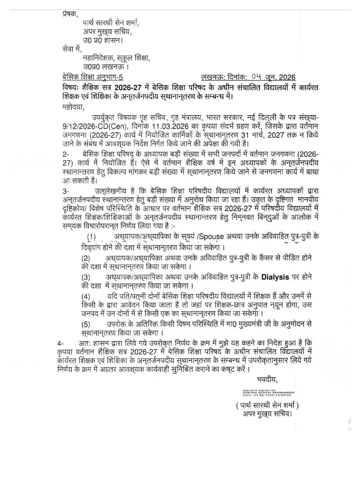 यूपी में बेसिक शिक्षा के शिक्षकों के एक से दूसरे जिले में